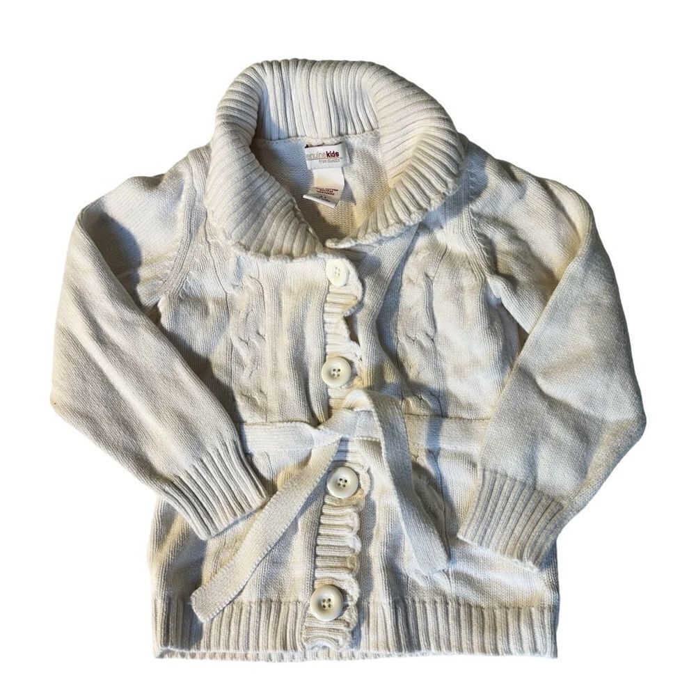 Girls White Cable-knit Cotton Sweater, Sz4